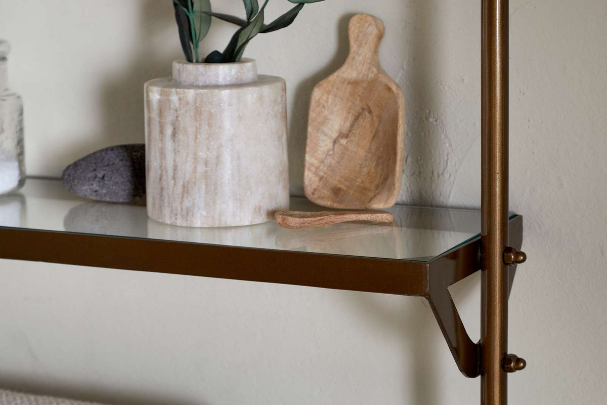 Karura Wall Shelves with Towel Rail - Antique Brass