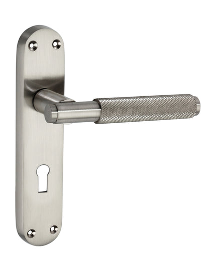 Connaught Knurled Lever on Backplate Lock Satin Nickel