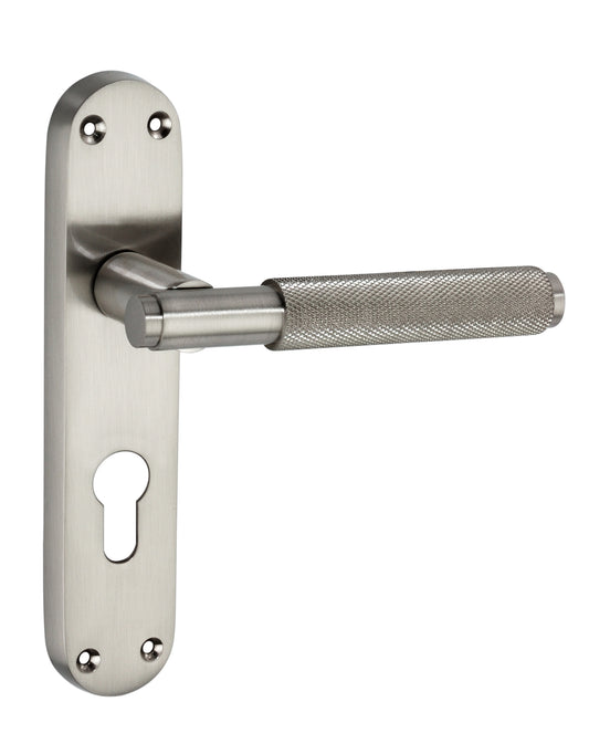 Connaught Knurled Lever on Backplate Euro Satin Nickel Home Decor