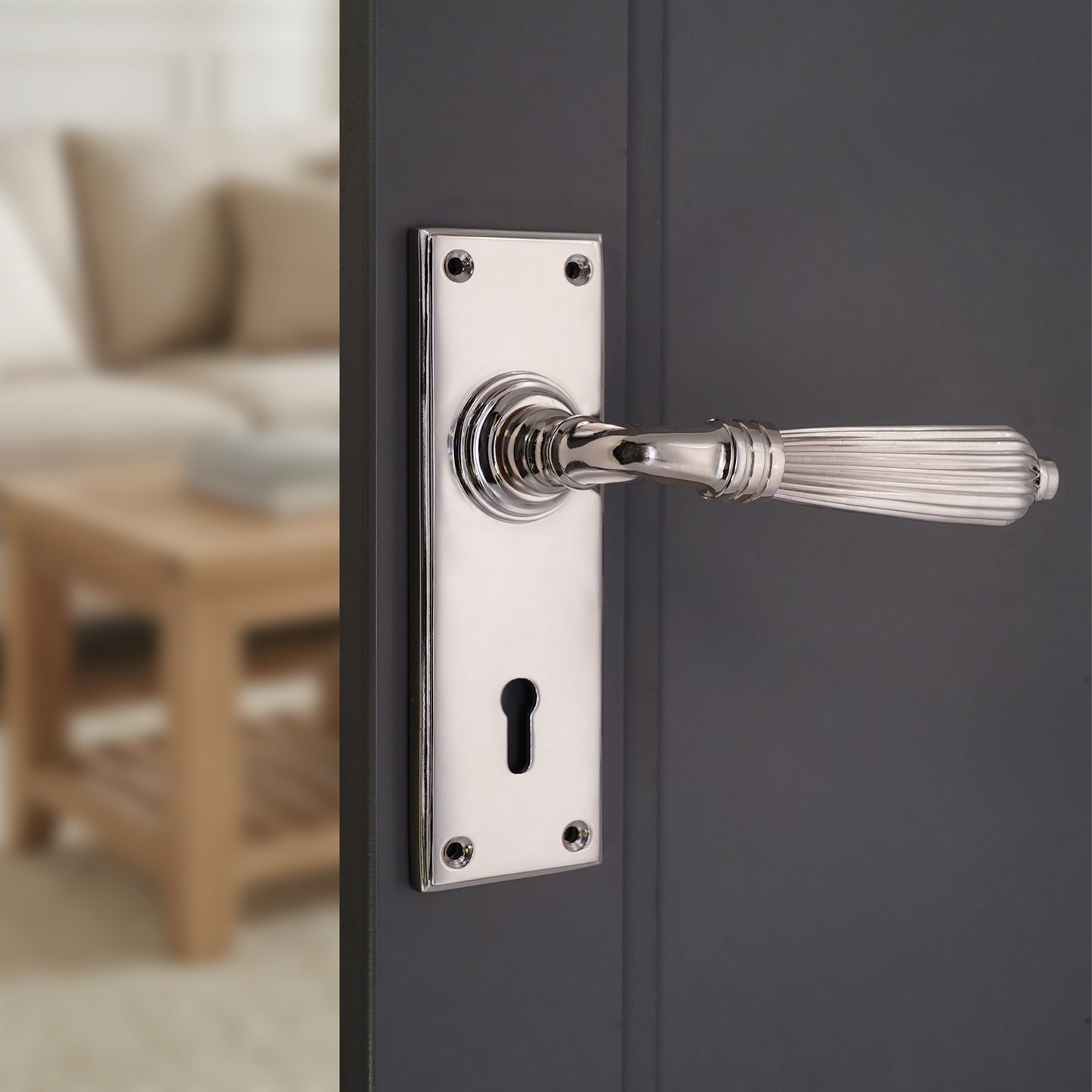 Polished Nickel Regency Lever on Backplate Lock Door Hardware