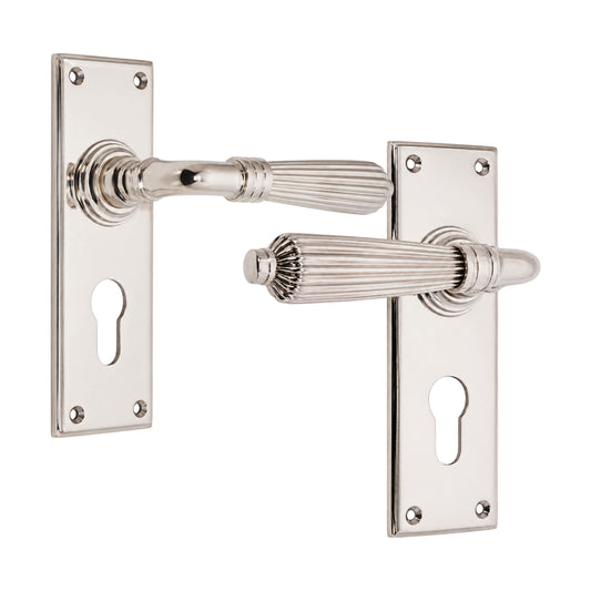 Regency Lever on Backplate Euro Polished Nickel