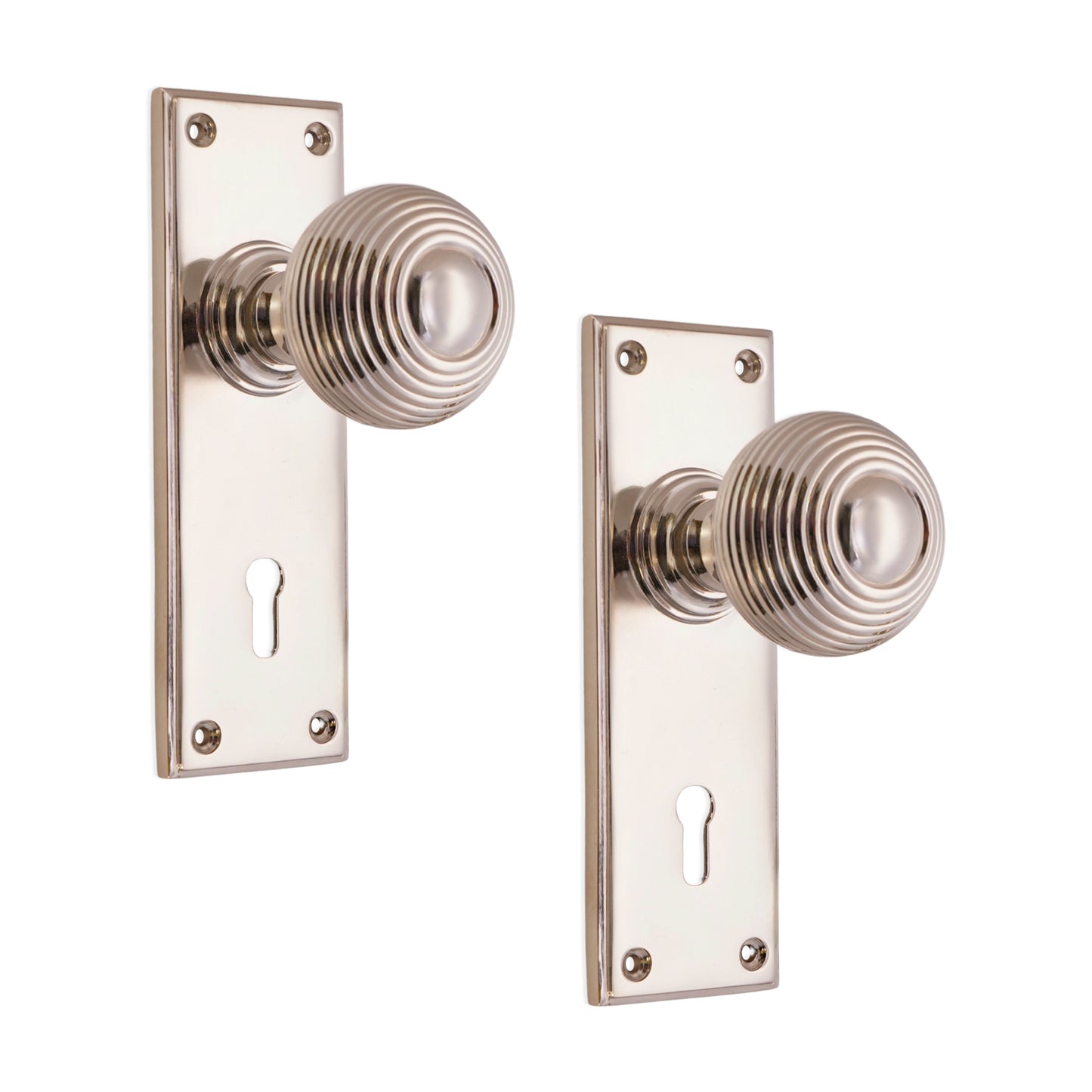 Polished Nickel Beehive Knob on Backplate Lock Home Decor