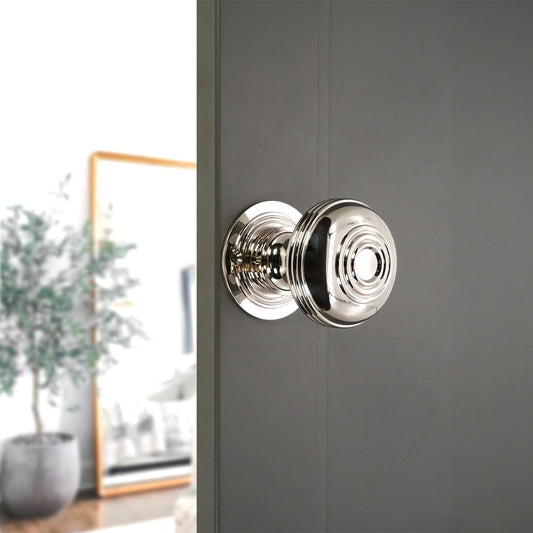 Bloxwich Grand bouton de porte à rebord/à mortaise de 60 mm en nickel poli