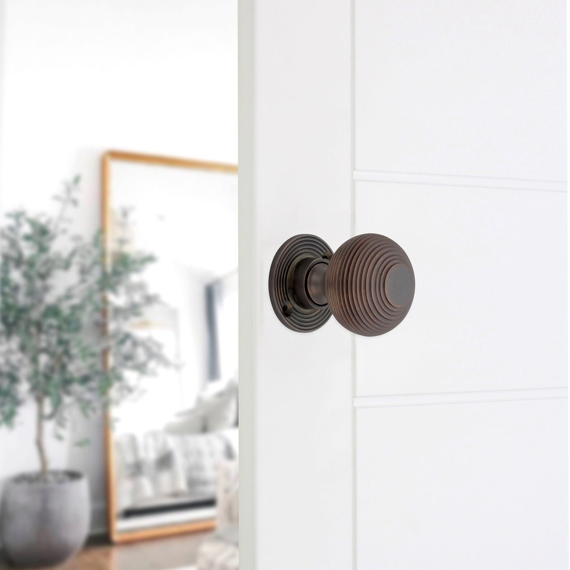 Beehive Rim Door Knob Aged Bronze Home Decor