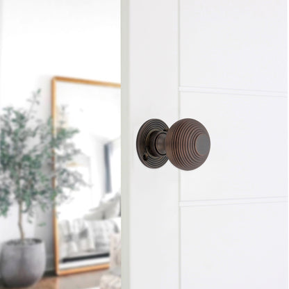 Beehive Rim Door Knob Aged Bronze Home Decor