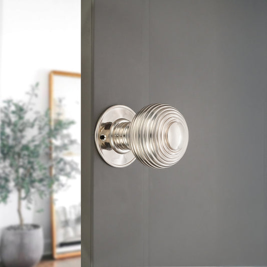 Beehive Großer 60 mm Einsteck-Türknauf, poliertes Nickel