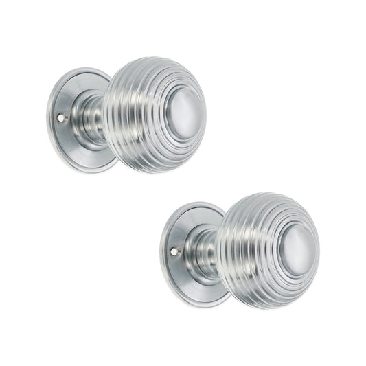 Beehive Large 60mm Mortice Door Knob Satin Chrome