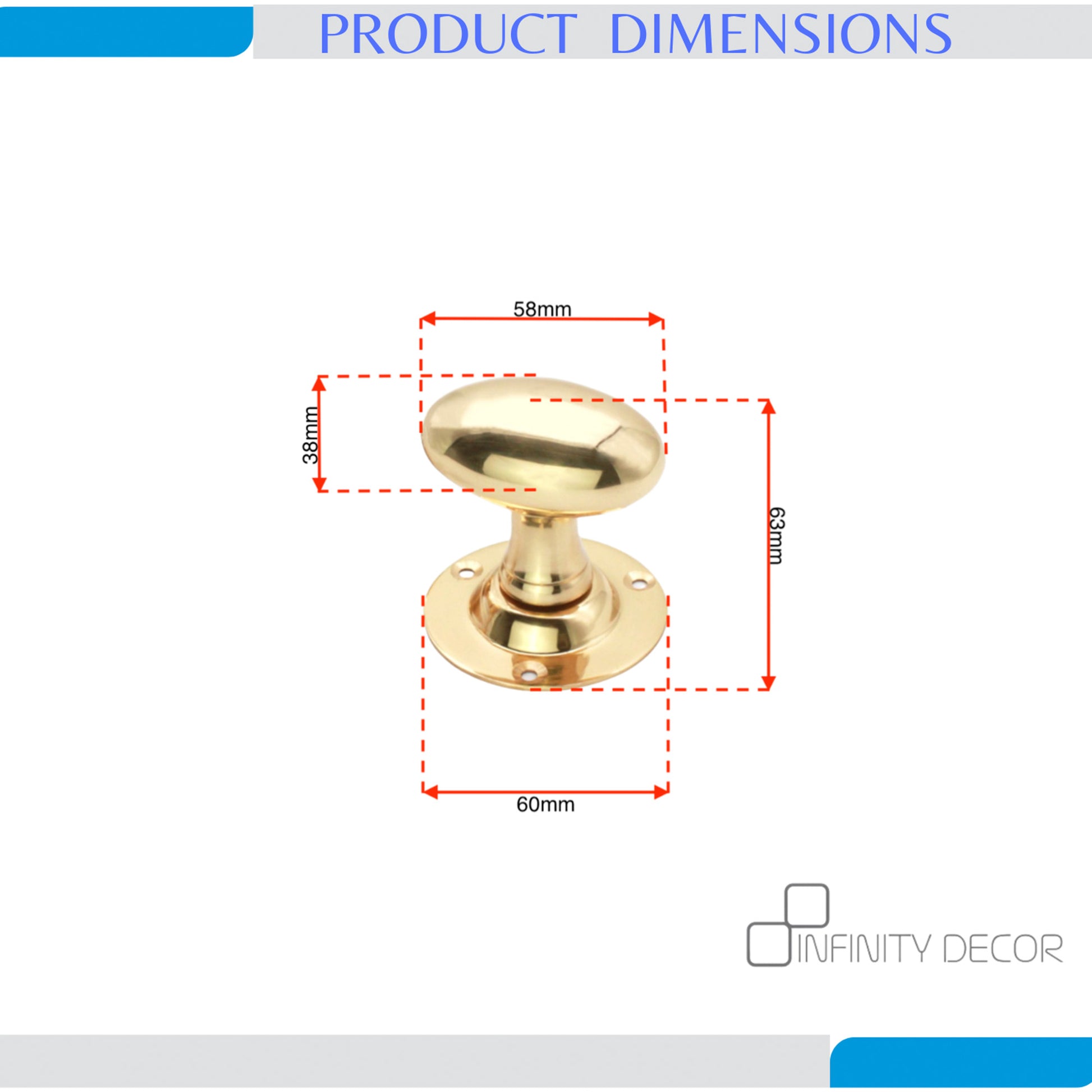 Oval Mortice Door Knob Polished Brass Home Decor