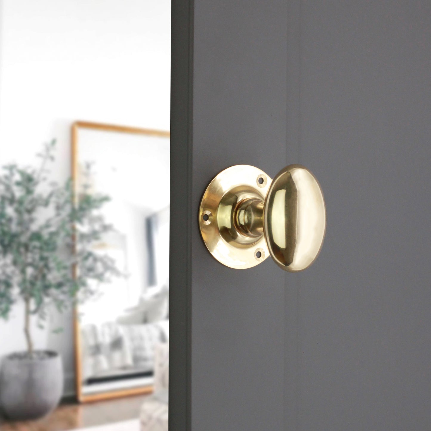 Oval Mortice Door Knob Polished Brass Home Decor