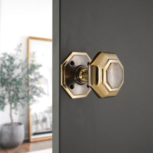 Octagonal Mortice Door Knob Aged Brass