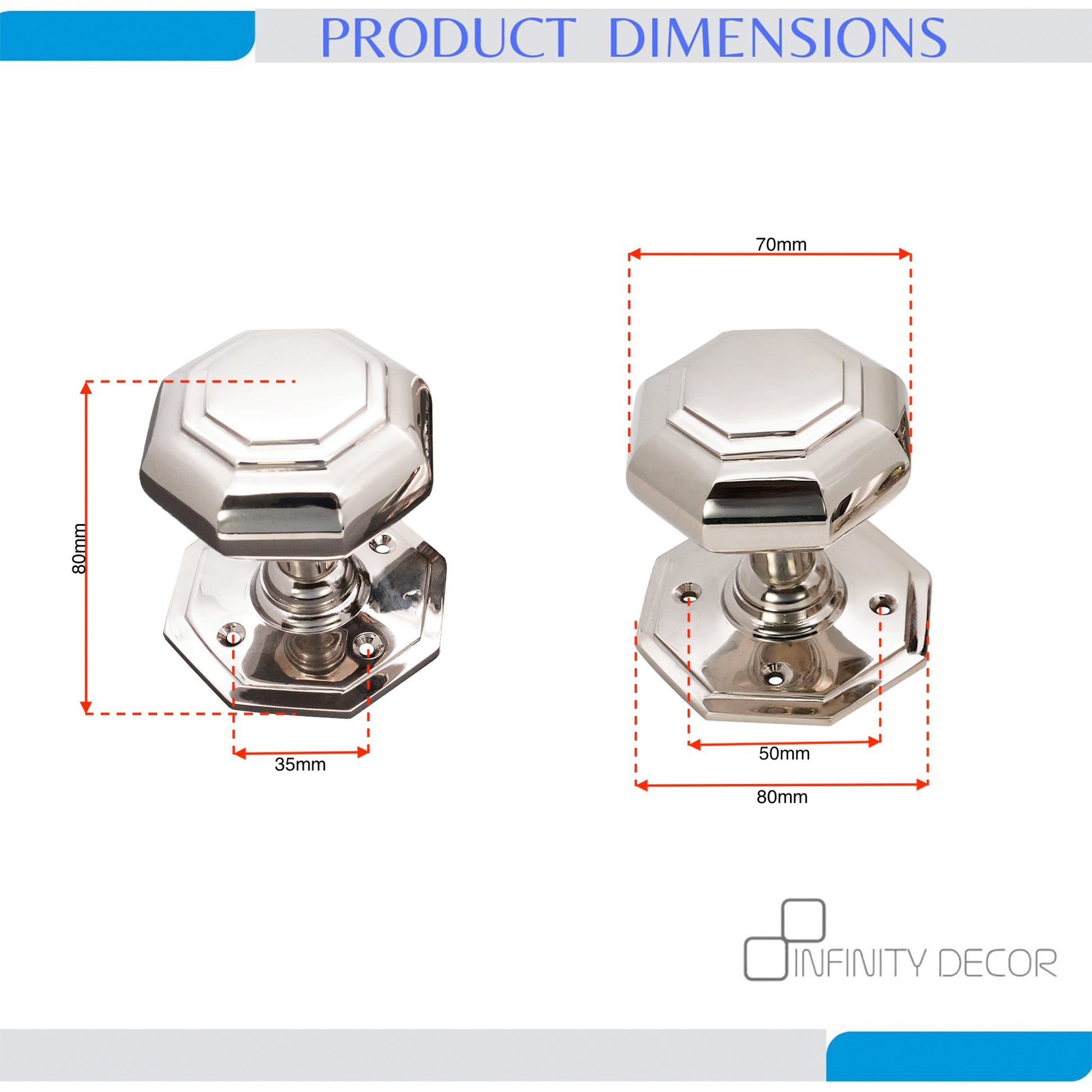Octagonal Mortice Door Knobs Polished Nickel Home Decor