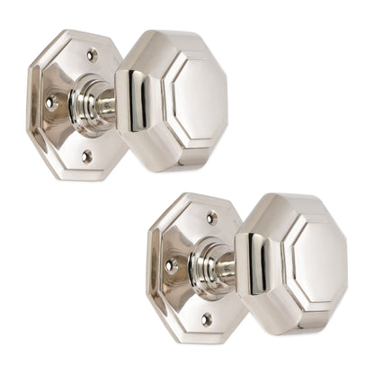 Octagonal Mortice Door Knobs Polished Nickel Home Decor