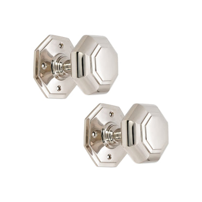 Octagonal Mortice Door Knobs Polished Nickel Home Decor