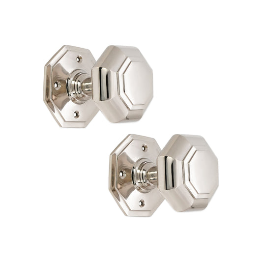 Boutons de porte octogonaux à mortaiser en nickel poli