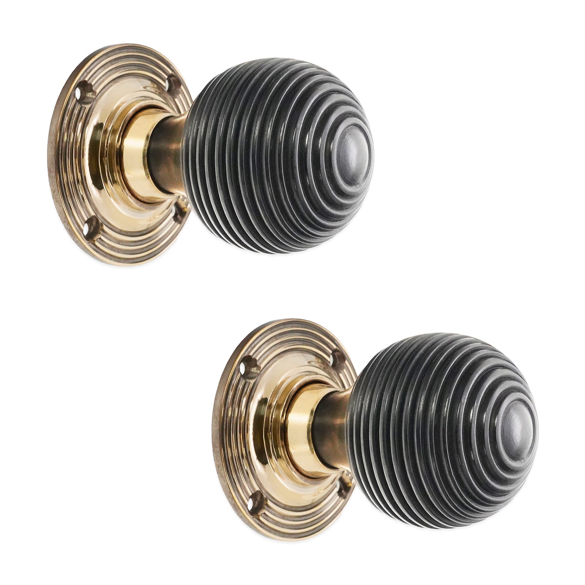 Ebony Beehive Rim Door Knob Aged Brass Home Decor