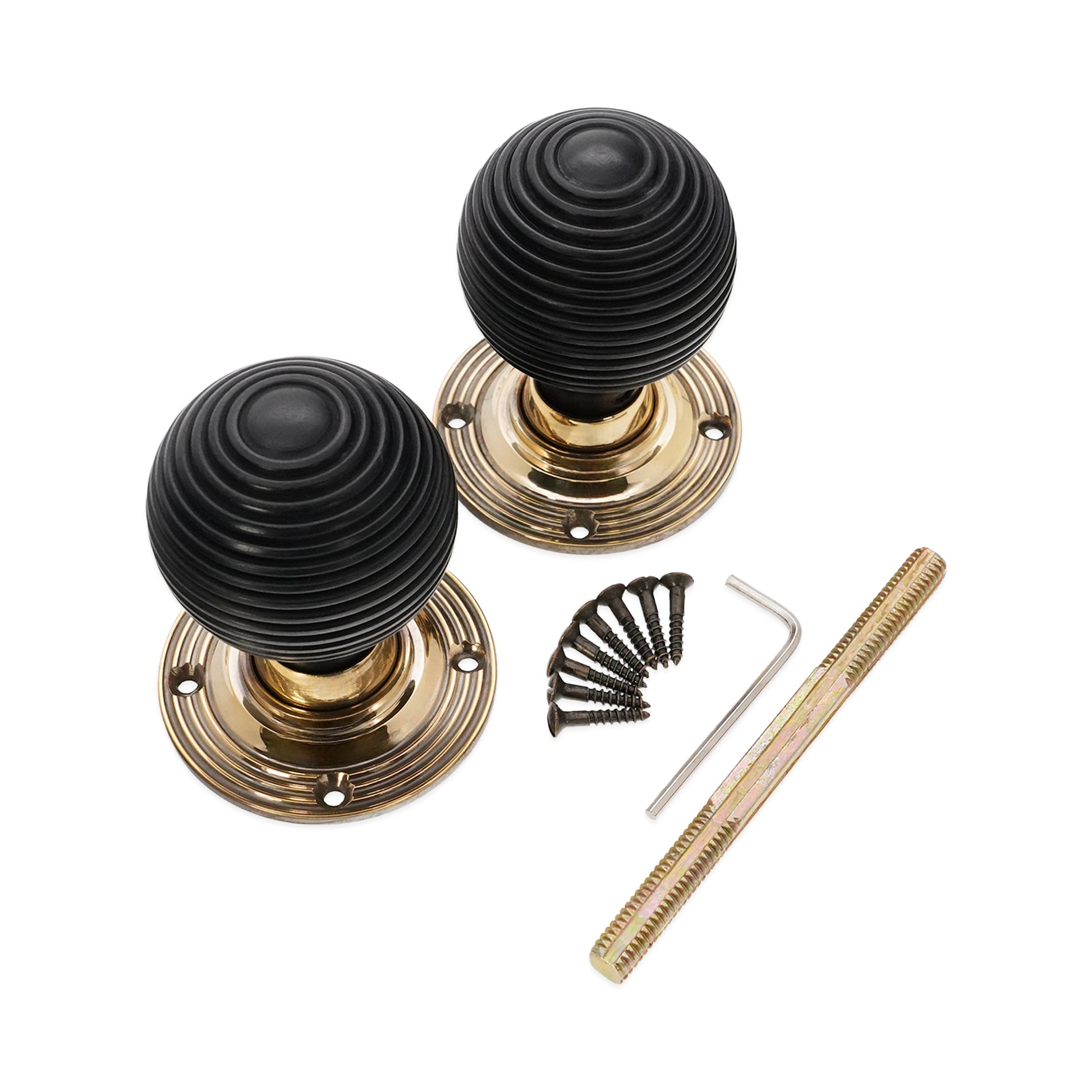 Ebony Beehive Rim Door Knob Aged Brass Home Decor