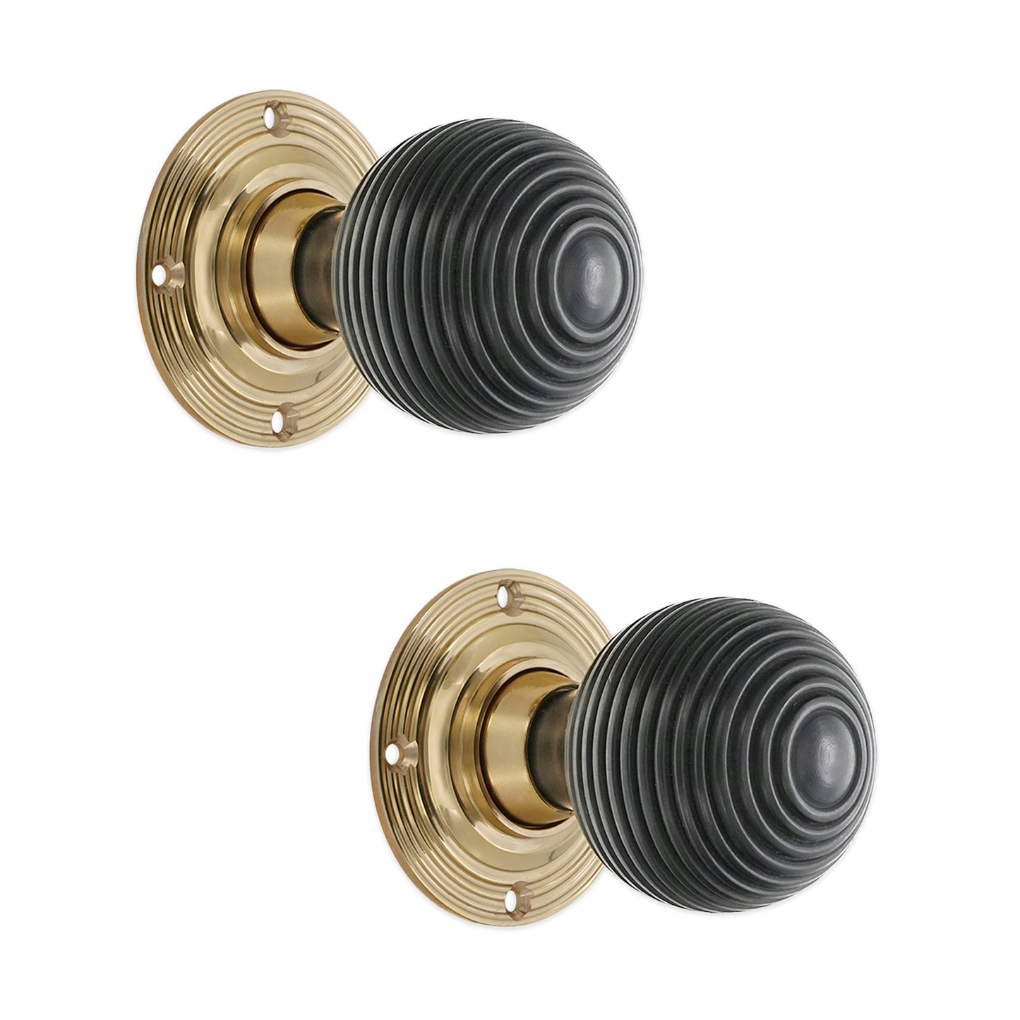 Ebony Beehive Rim Door Knob Polished Brass Home Decor