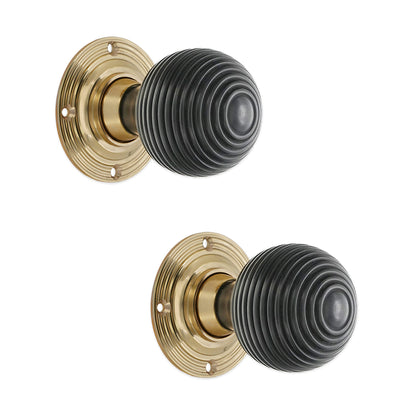 Ebony Beehive Rim Door Knob Polished Brass Home Decor