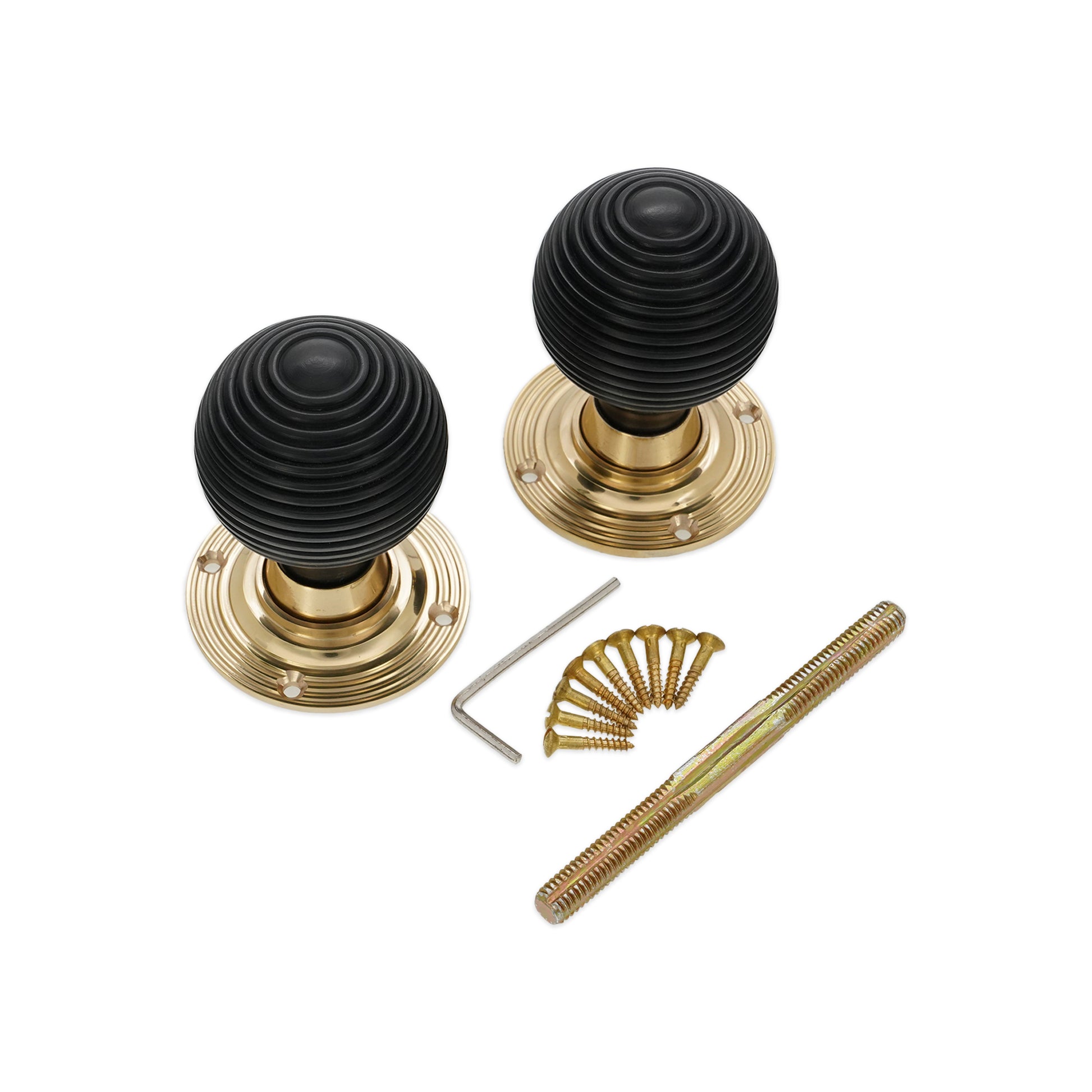 Ebony Beehive Rim Door Knob Polished Brass Home Decor