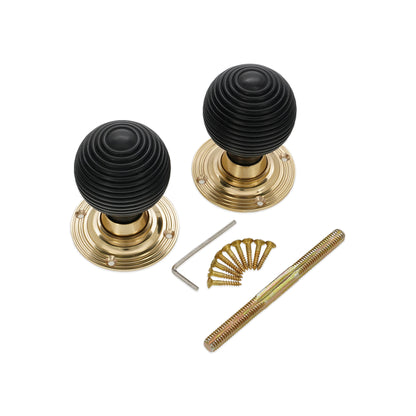 Ebony Beehive Rim Door Knob Polished Brass Home Decor
