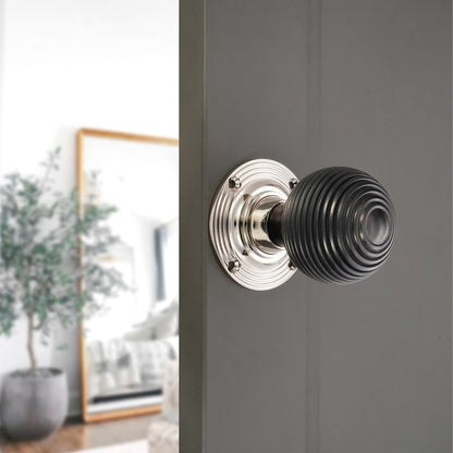 Ebony Beehive Rim Door Knob Polished Nickel Home Decor
