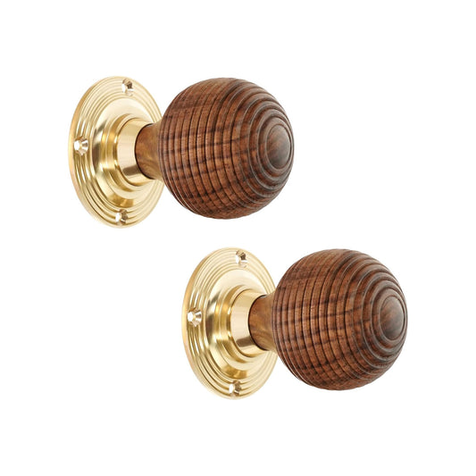 Rosewood Beehive Rim/Mortice Door Knob Polished Brass