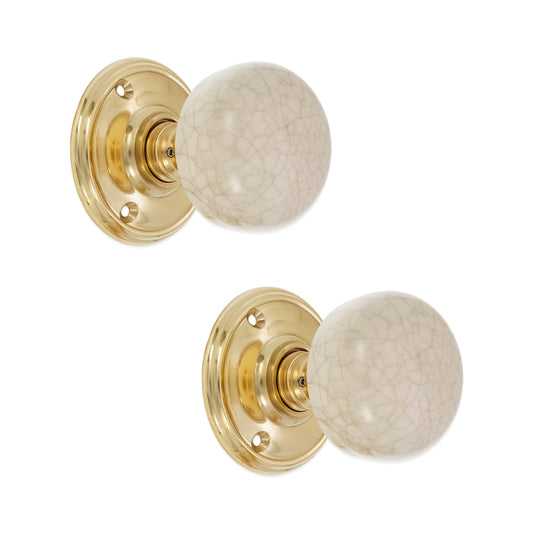 Crackled Porcelain Mortice Door Knob Polished Brass