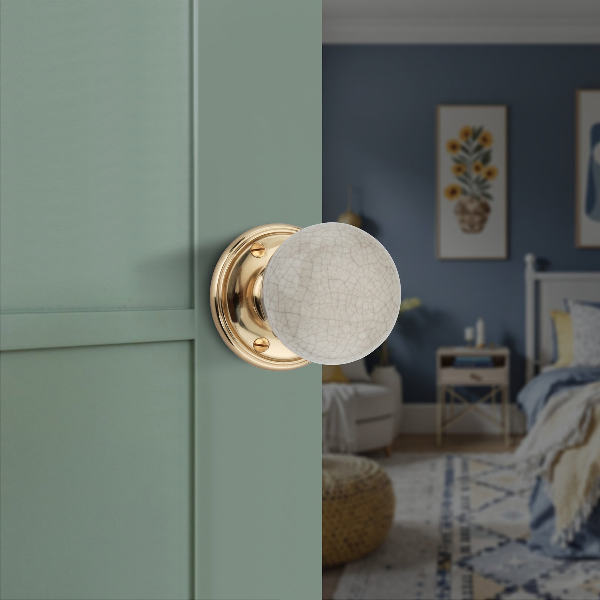 Ceramic Door Knob Polished Brass Home Decor