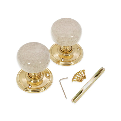 Ceramic Door Knob Polished Brass Home Decor