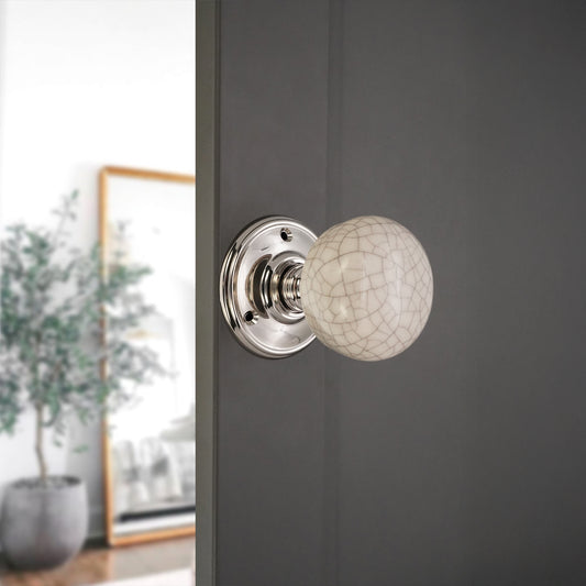 Crackled Porcelain Mortice Door Knob Polished Nickel