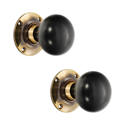 Ebony Bun Rim Door Knob Aged Brass Home Decor