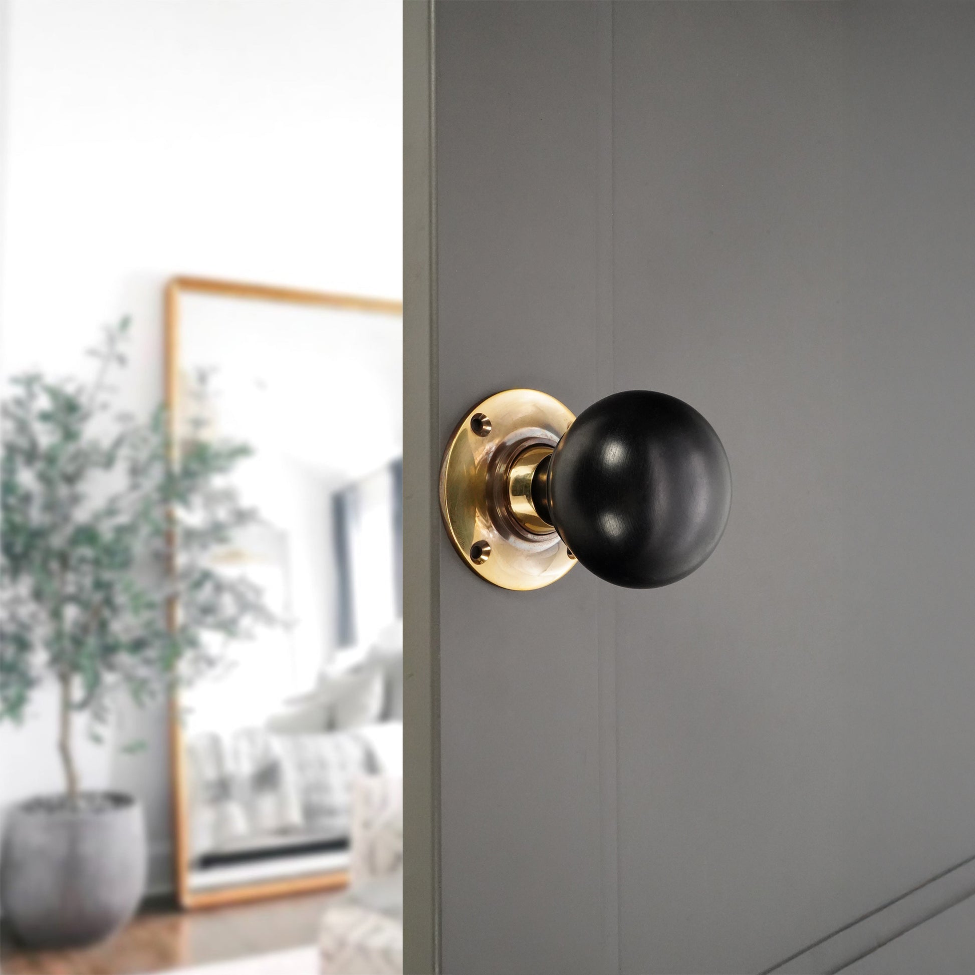 Ebony Bun Rim Door Knob Aged Brass Home Decor
