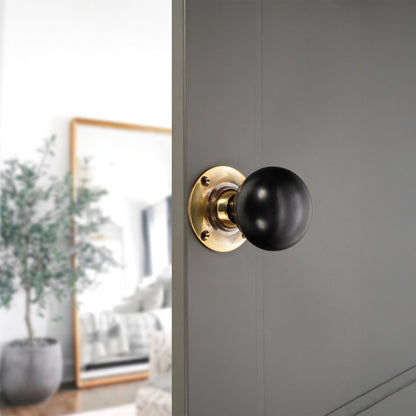 Ebony Bun Rim Door Knob Aged Brass Home Decor