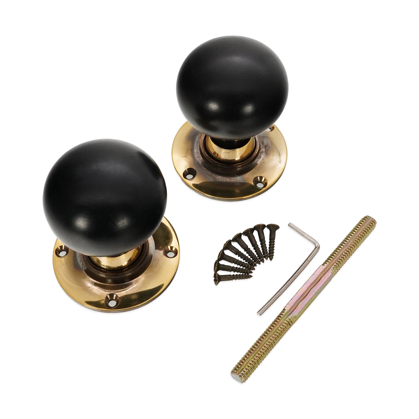 Ebony Bun Rim Door Knob Aged Brass Home Decor