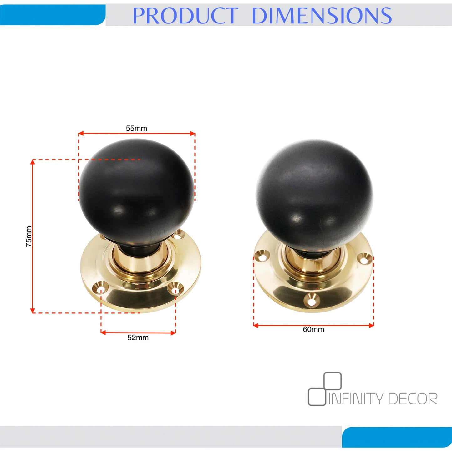 Ebony Bun Door Knob Polished Brass Home Decor