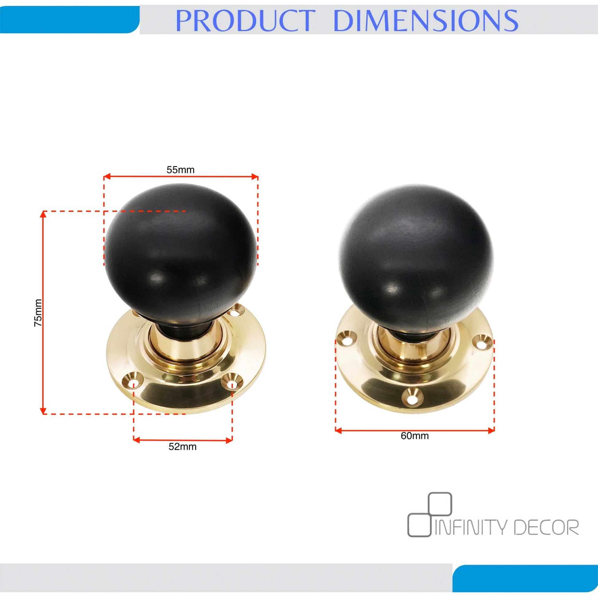 Ebony Bun Door Knob Polished Brass Home Decor