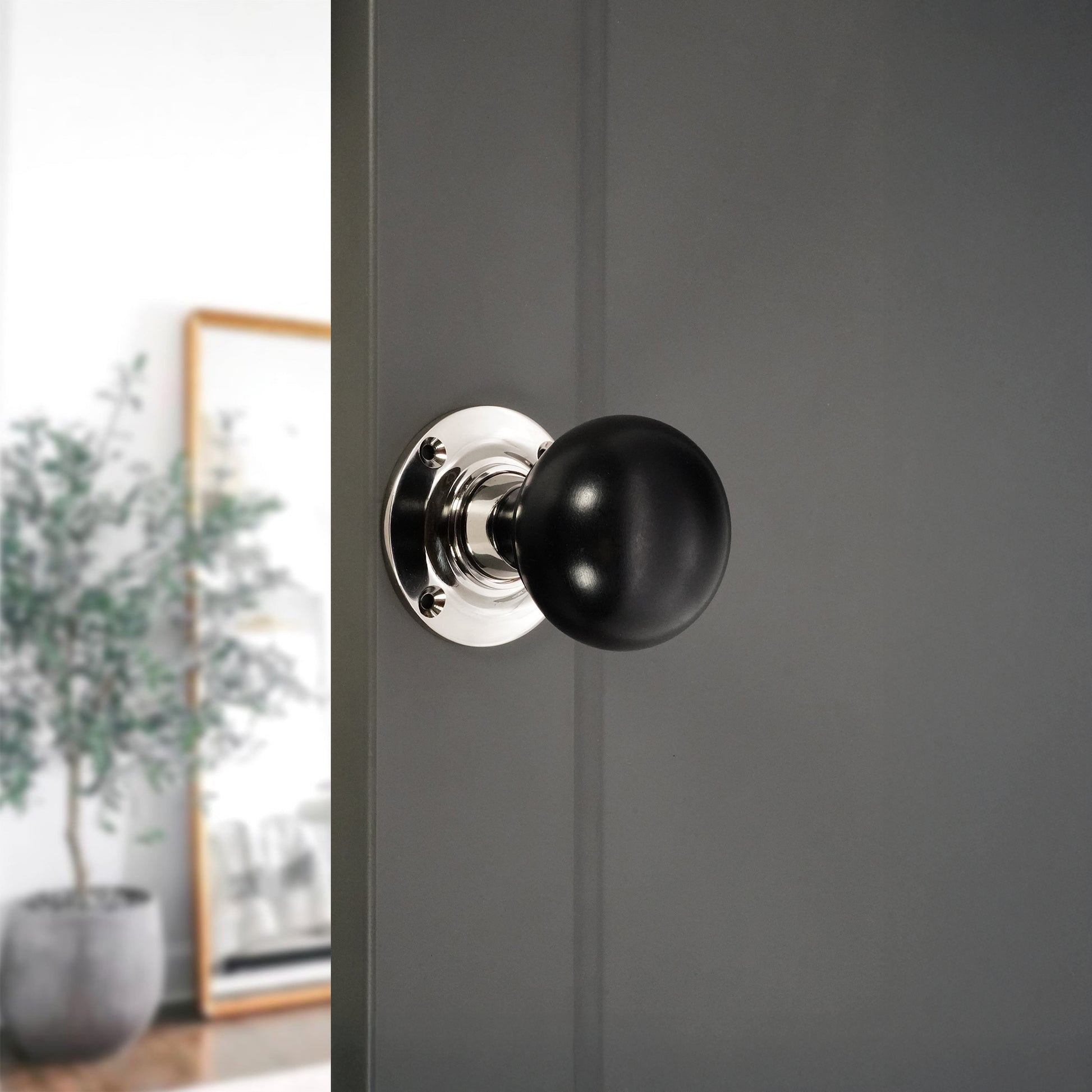 Ebony Bun Door Knob Polished Nickel Home Decor