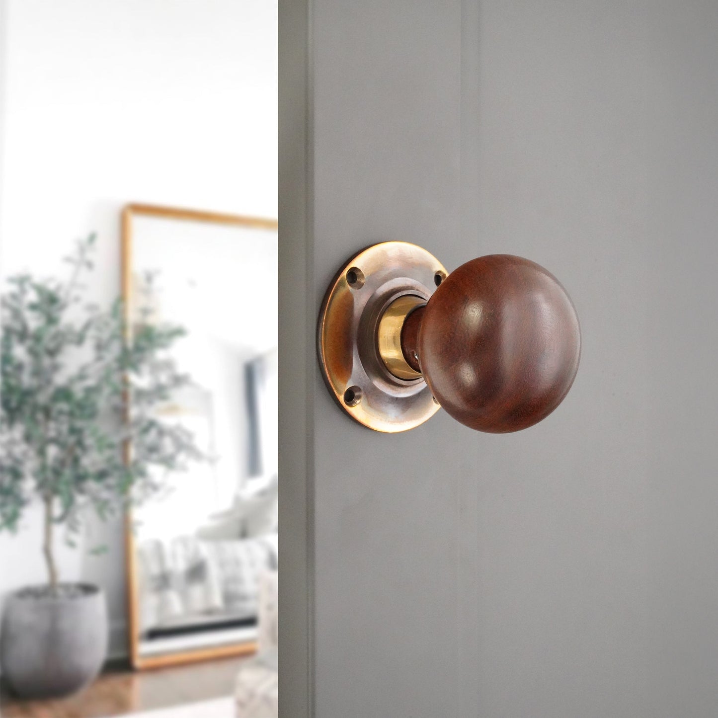 Rosewood Bun Door Knob Aged Brass Home Decor