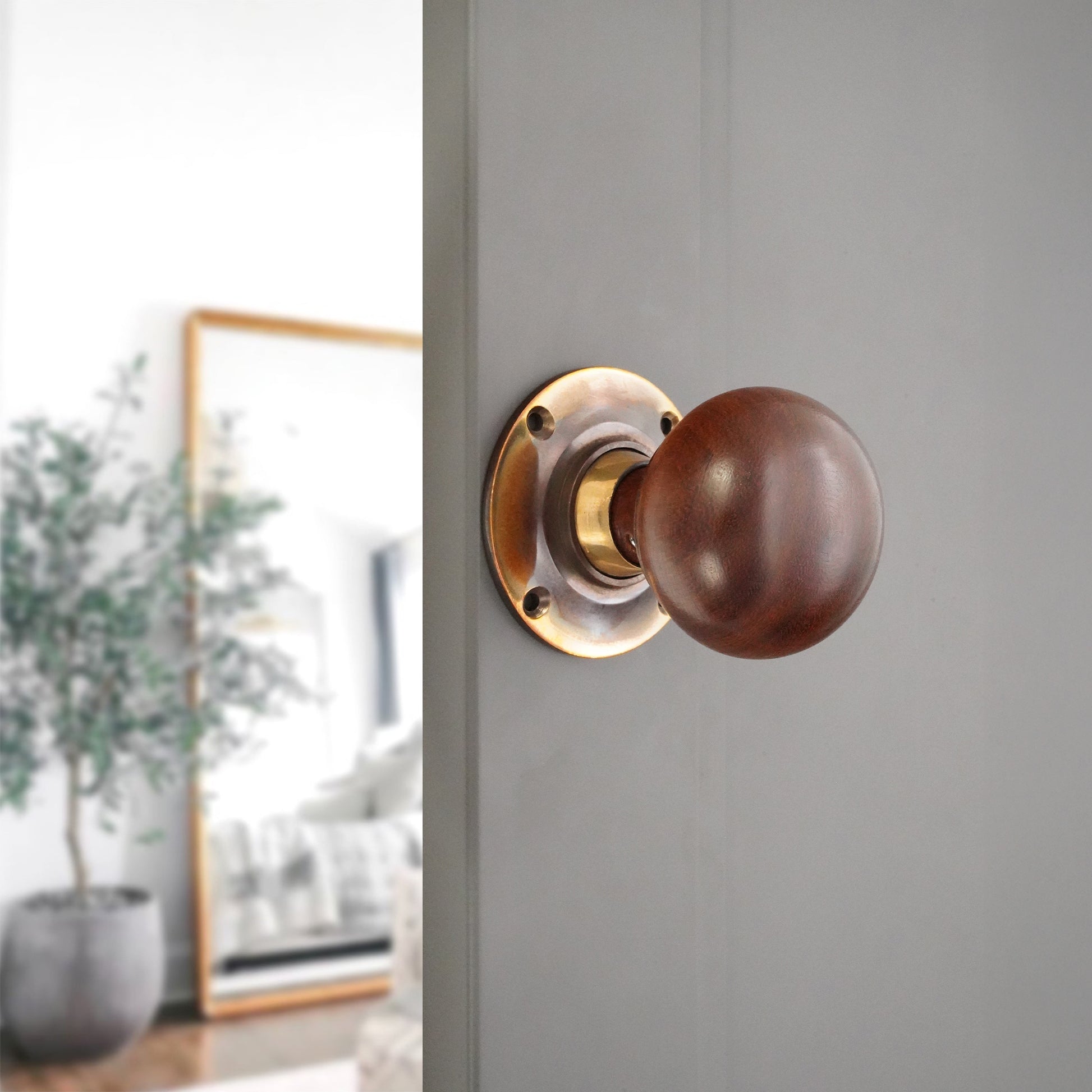 Rosewood Bun Door Knob Aged Brass Home Decor