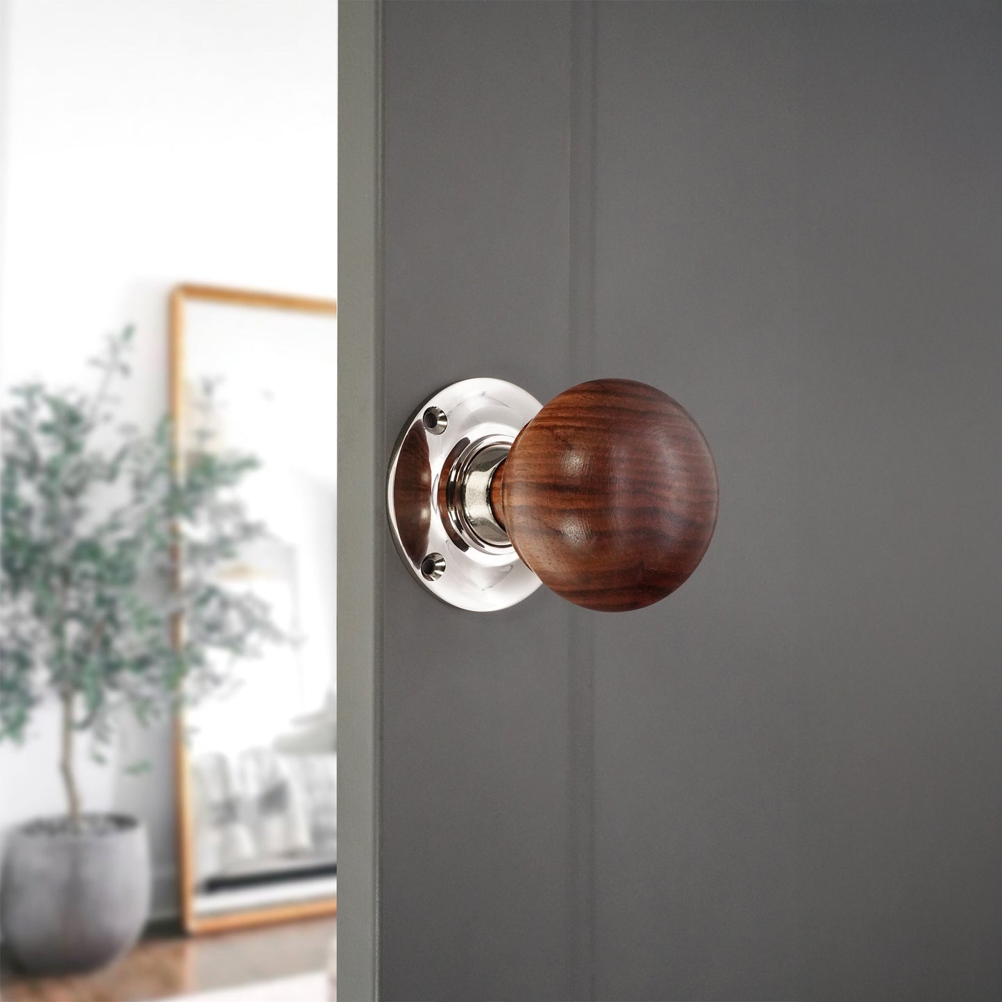 Rosewood Bun Door Knob Polished Nickel Home Decor