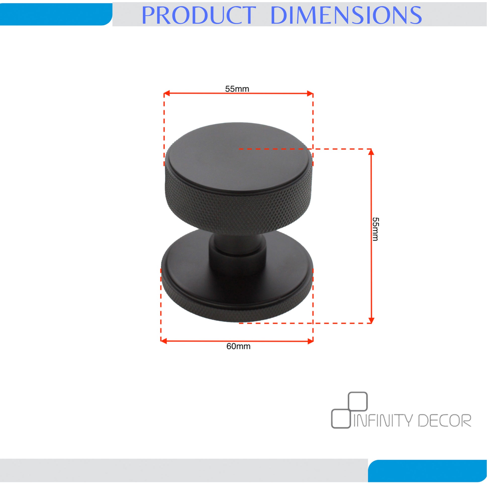 Knurled Mortice Door Knob Matt Black Home Decor