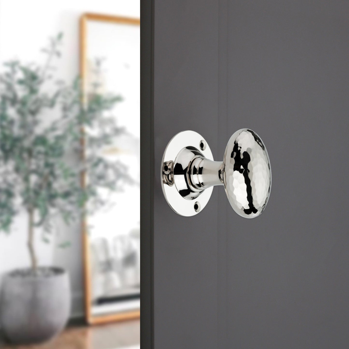 Hammered Oval Mortice Door Knob Polished Nickel Home Decor