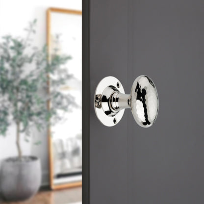 Hammered Oval Mortice Door Knob Polished Nickel Home Decor