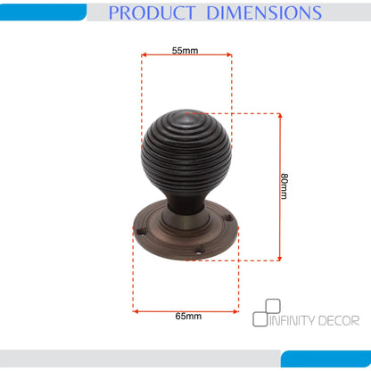 Ebonised Wooden Beehive Rim Door Knob Home Decor