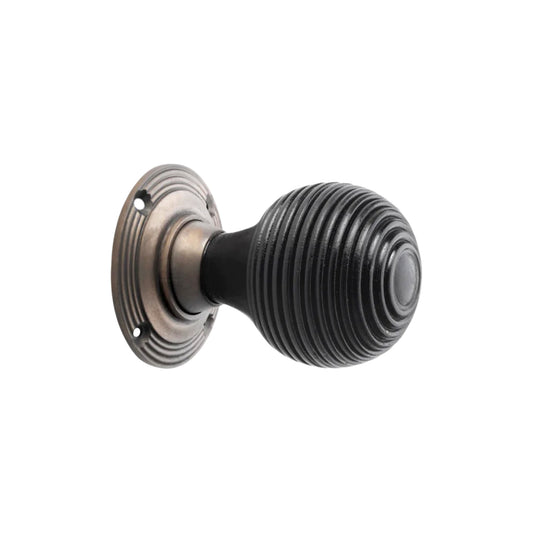 Ebonised Wood Beehive Mortice/Rim Door Knob Matt Antique