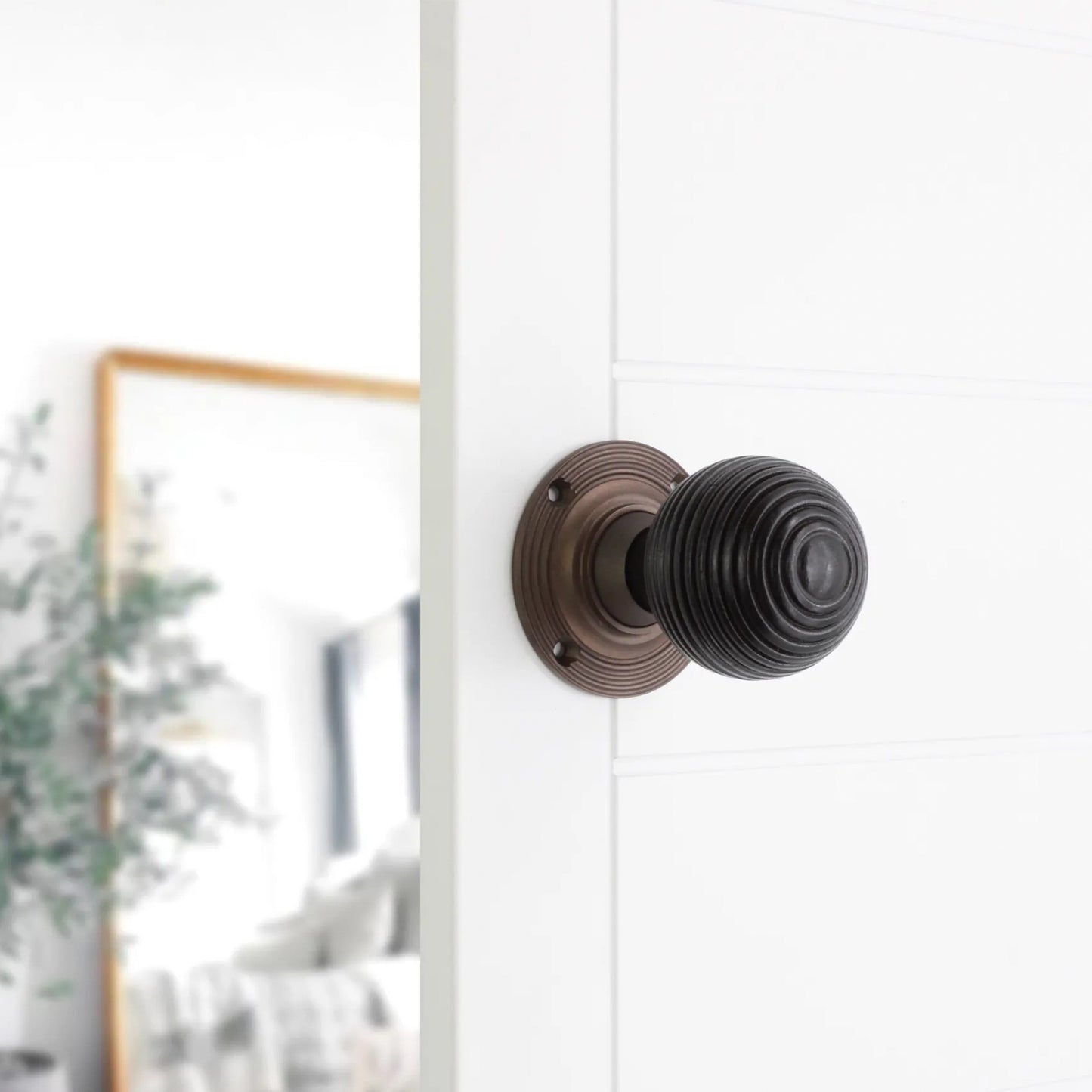 Ebonised Wooden Beehive Rim Door Knob Home Decor