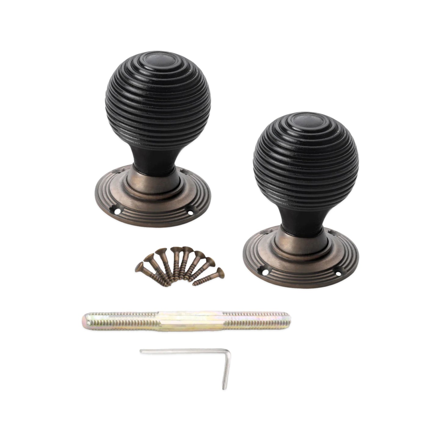 Ebonised Wooden Beehive Rim Door Knob Home Decor