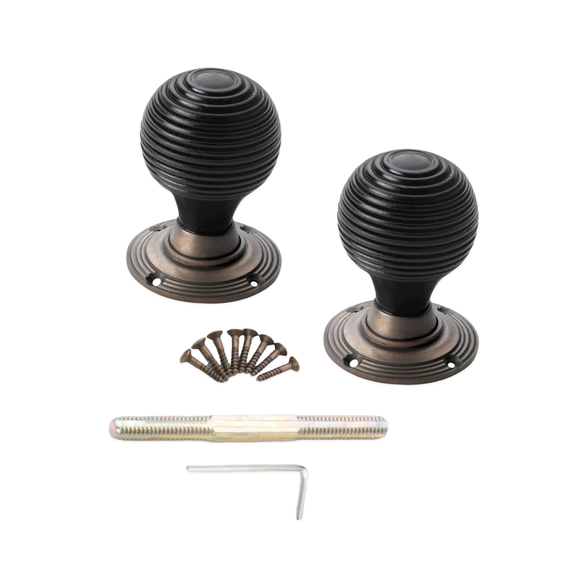 Ebonised Wooden Beehive Rim Door Knob Home Decor