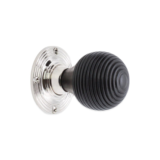 Ebonised Wood Beehive Mortice/Rim Door Knob Polished Nickel
