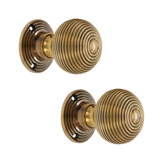 Hollow Beehive 50mm Rim/Mortice Door Knob Aged Brass